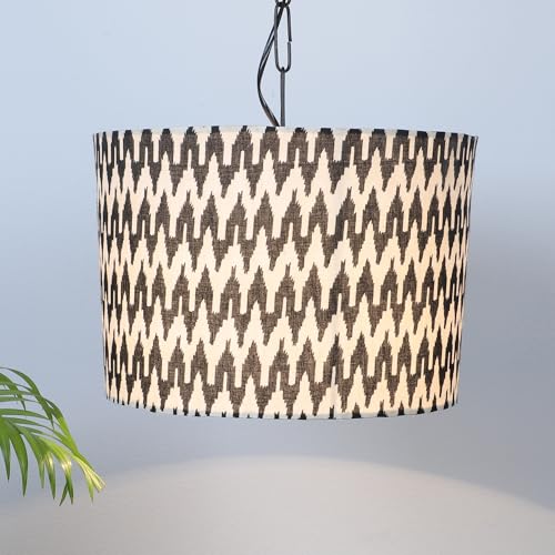Image of Tu Casa Chevron Print Fabric Glow Pendent Light Hanging Lamp For Bedroom, Living Room, Lounge, Office, Gifting Area Without Bulb For Home Decoration (Height - 20 inch)