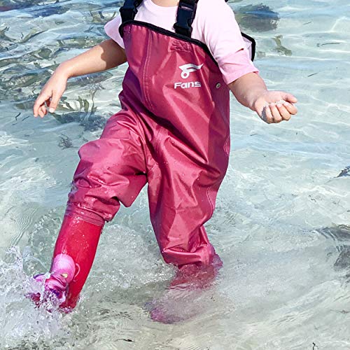 8 Fans Kid's Chest Waders,Waterproof Bootfoot Lightweight Hip Waders,2-ply Nylon PVC Fishing Hunting Kayaking Children's Waders with Boots for Boys,Girls（Pink 3#）