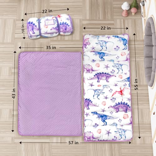 Image of Primlect Toddler Nap Mat Extra Large Thickened 55''x35'', Soft Sleeping Bag with Detachable Minky Blanket and Pillow, Portable for Daycare, Preschool, Kindergarten, Travel, Boys and Girls