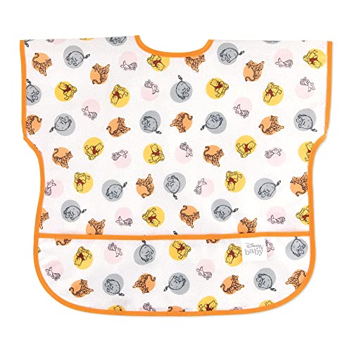 Bumkins Disney - Babero de manga corta para niña o niño, niños pequeños y niños de 1 a 3 años, tamaño grande, esencial para niños pequeños, comer, delantal de tela suave para ahorrar desorden, Winnie