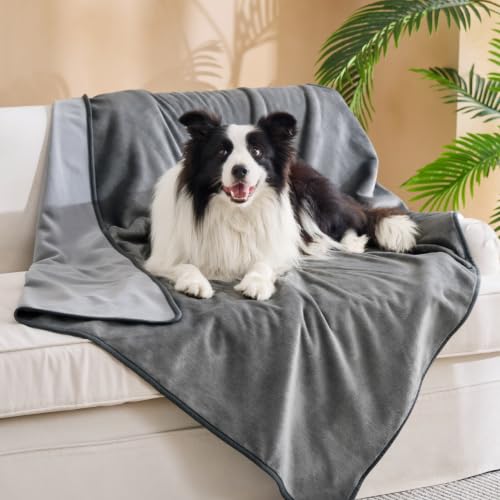 Bedsure Waterproof Blanket for Couch - Soft Flannel Fleece Couch Cover Throw Blanket for Large Dogs Pet Leakproof Protector for Camping Travel 50x60 Grey