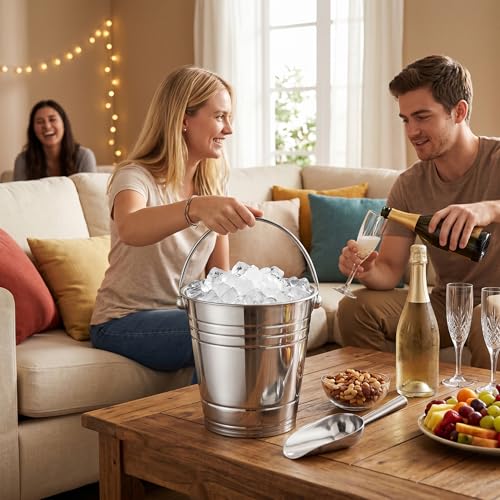 Enfriador de vino de acero inoxidable plateado con asas y base reforzada, pack de 2 de 3000 ml 8