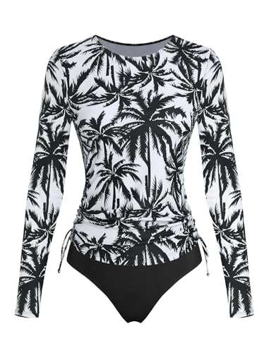 Image of ZAFUL Women's Long Sleeve Rash Guard UPF 50+ Sun Protection Surf Swim Shirts Drawstring Tankini Swimsuit