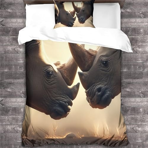 Parure de lit anti-acarien motif rhinocéros pour literie simple 135x200 cm