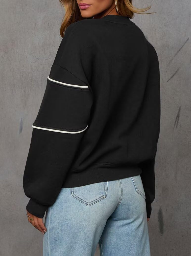 LEEDYA Womens Long Sleeve Sweatshirts Oversized Crewneck Color Block Pullover Top Casual Lightweight Blouse Tops