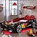 Cilek GTS EV Twin Race Car Bed, Remote Control, LED Lights, EV Sound FX, Vegan Leather Interior, License Plate, Red