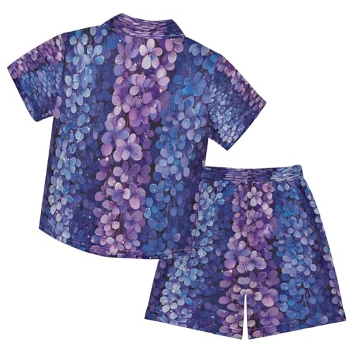 Boccsty Blue Wisteria Purple Lavender Flower Boy Summer Shorts Sets Hawaiian Toddler Boys T-Shirt & Pants 2 Pcs 3T2