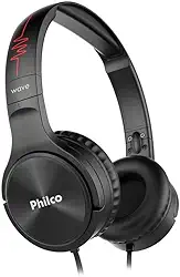 Fone de ouvido, PFO02P com Cabo Flat emborrachado, Concha almofadada, Preto, Philco
