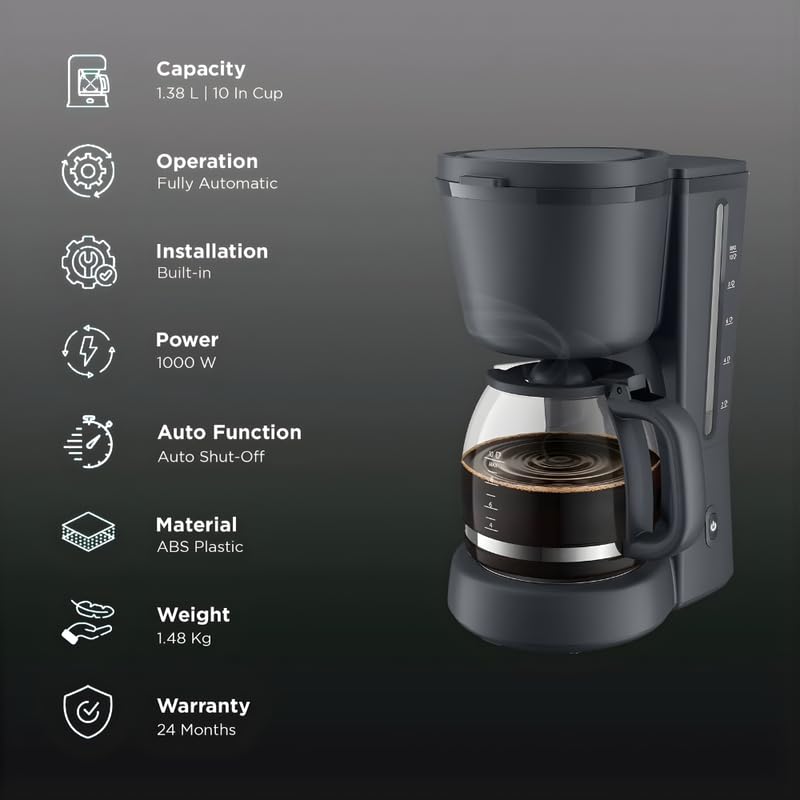 Image of Drumstone 𝟏𝟓 𝐘𝐞𝐚𝐫𝐬 𝐖𝐚𝐫𝐫𝐚𝐧𝐭𝐲 Drip Coffee Maker, Smart Drip Stop Feature, Compact Countertop Design, Simple Controls and Efficient Performance for Smooth Flavorful Coffee Every Time.