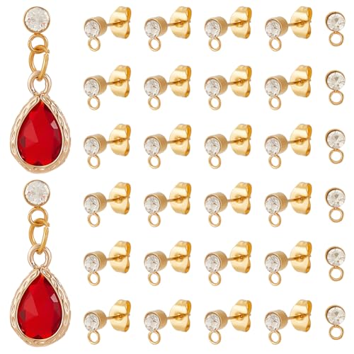 UNICRAFTALE 20pcs Golden Rhinestone Earring Studs with Loop, Stainless Steel Crystal Earrings for DIY Jewelry Making