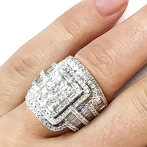 Cuteshop 2pcs Rings Set 925 Sterling Silver Shiny Full CZ Crystal Diamond Wedding Rings Set for Women
