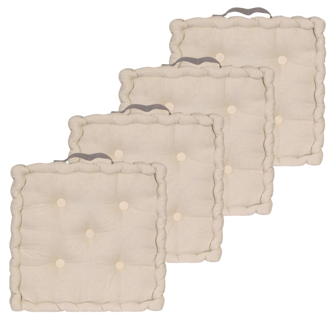 Atout Ciel 4 Floor Cushions 40 x 40 cm Beige with Contrast Handle