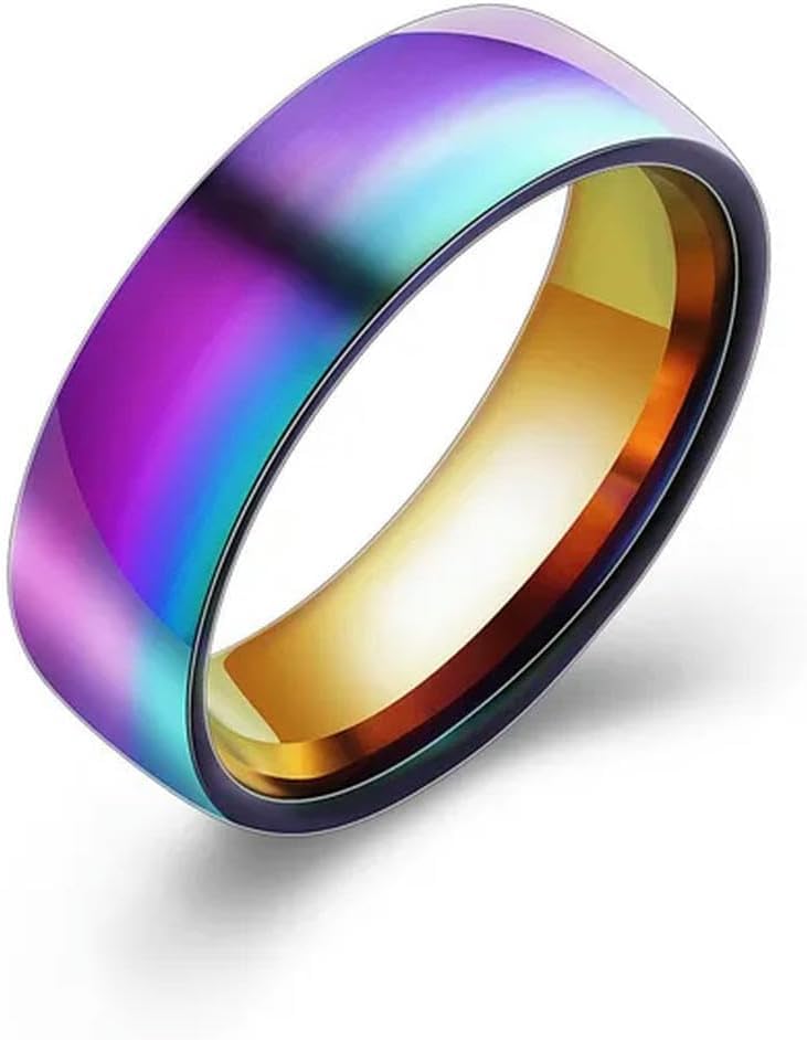 Bague en acier titane arc-en-ciel pour homme et femme anneau large de 6 mm taille 6 à 10