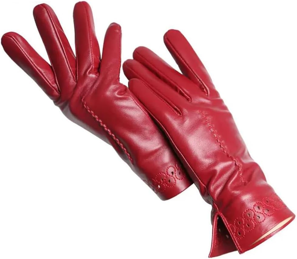 レディースシープスキンレザーグローブ防寒手袋中空手首デザインレザーサイクリンググローブ