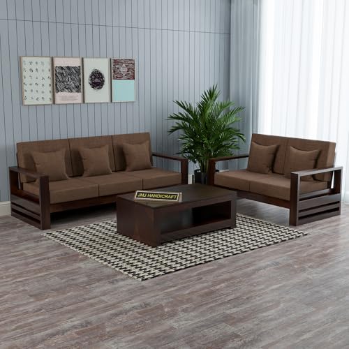 Image of Solid Sheesham Wood 5 Seater Sofa Set (3+2) - Elegant Wooden Sofa Set for Your Stylish Living Room & Home (Design 1)