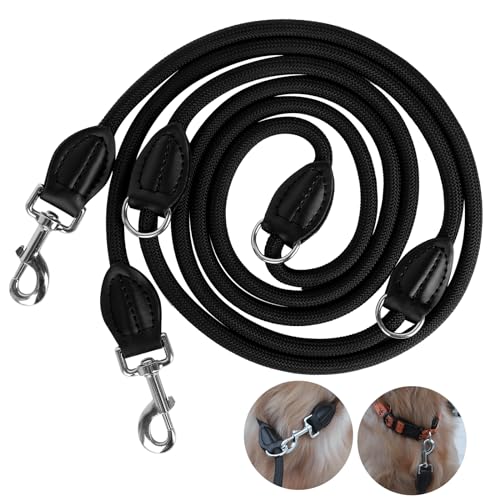 CROSHER Hundeleine 3m, Verstellbare Doppelleine für Ggroße und Mittelgroße Hunde mit 2 Karabiner Hochwertige Premium robust Leine Hund (3M)