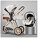 TRB Pliable Pousette 25 Kilo, Enfant Bassinet Poussette 3 en 1 Pousette pour Bebe Poussette Chariots Hautes Poussettes Landau Poupon avec Couverture de Pluie Moustiquaire (Color : Beige)