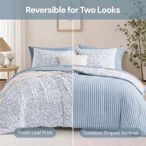 Image of Monbix Full Size Comforter Sets - 7 Pieces Floral Reversible Bed in a Bag