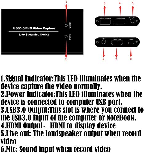 KuWFi Game Video Capture Device Card HDMI to USB3.0 HD Video Converters Game Streaming Live Stream Broadcast HD 1080P with MIC Input&Live Out for PS4/Switch/Xbox/skype