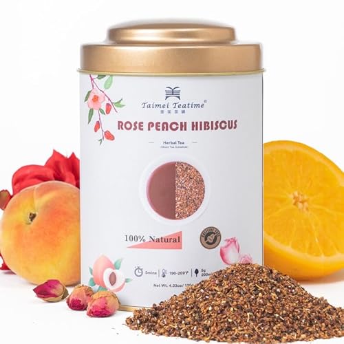 Taimei Teatime Rose Peach Herbal Loose Leaf Tea From Germany,Caffeine Free Fruit Tea In Resealable Tin (120G-50 Cups), Brew Hot And Iced Tea,Herbal Tea Gift For Mom,Women,Girl Friend And Tea Lovers #TOP3