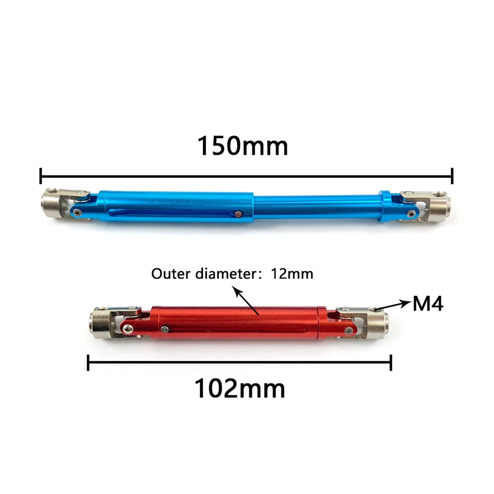 1 szt. Metalowy teleskopowy wał napędowy 102-150mm przegub uniwersalny o średnicy 12mm CVD do samochodu RC RC (kolor: niebieski)