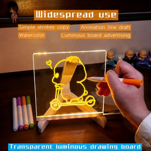 Image of One94Store LED Acrylic Writing Board with Light & 4 Pens | 15x15 cm DIY 3D Rewritable Message Pad | Personalized Night Lamp & Display Board for Home, Office Desk, Kids & Gifts