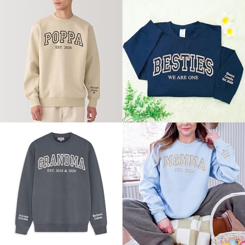 Customize Embroidered Sweatshirts and Hoodies Design Your Own, Personalized Sweatshirts & Hoodie for Everyone, Custom Text On Sleeve, Gift for Mothers Day, Birthdays, Christmas2