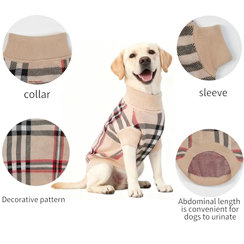 Image of Small /Medium Dog Sweater, Warm Dog Winter Coat w /Sleeves, Comfortable High Neck & Leash Hole, Premium Dog Clothes for Labrador-Best for Holidays, Daily Walks XL Apricot
