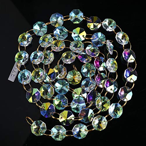 6FT AB-Color 14mm Octagon Beaded Chain Chandelier Prisms Hanging Wedding Garland Decoration Ornament