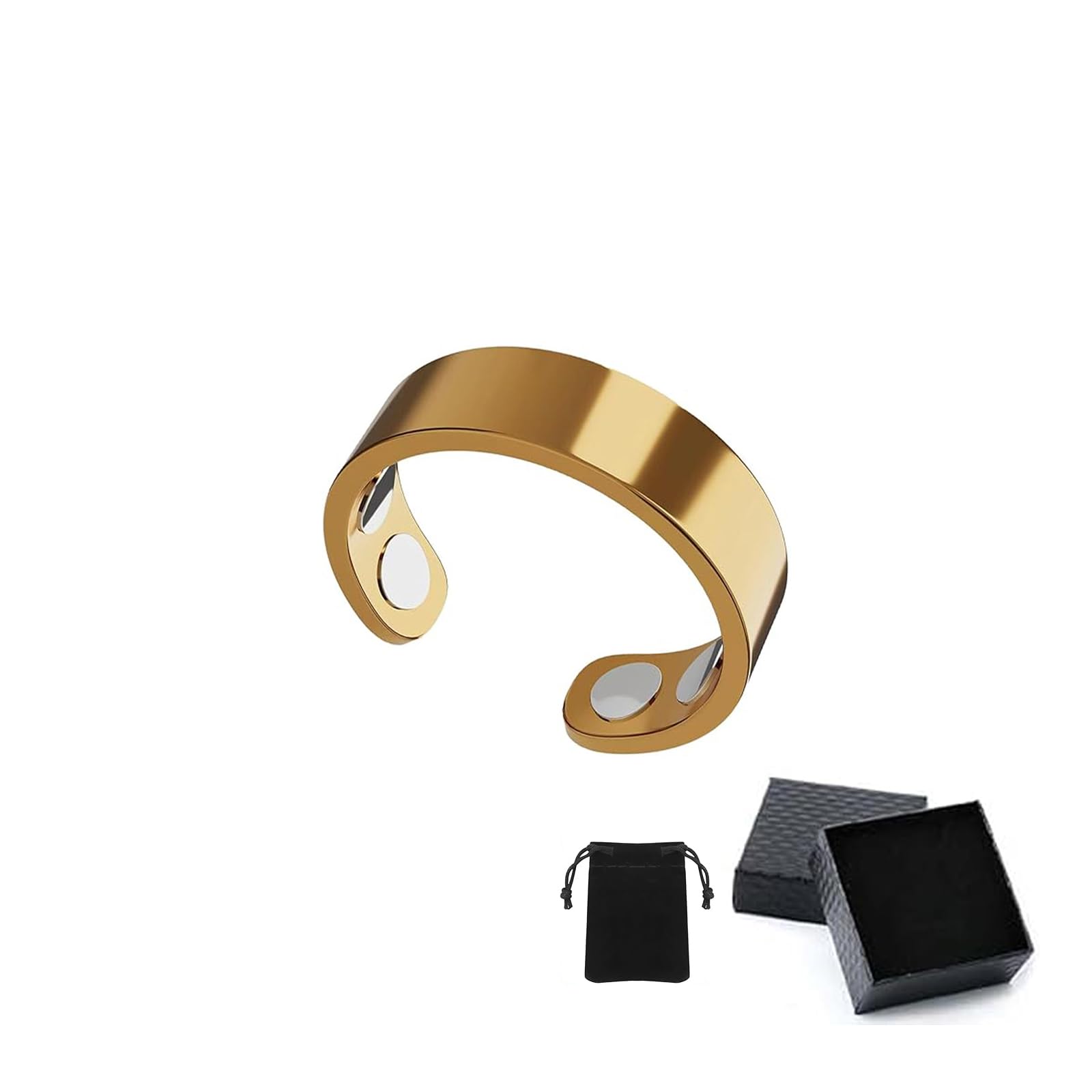 STOAT Magnetfeldtherapie Ring Bague de Magnétothérapie, Design Ouvert Ajustable, Hypoallergénique, Améliore Le Sommeil et Réduit Anxiété pour la Vitalité (Doré)