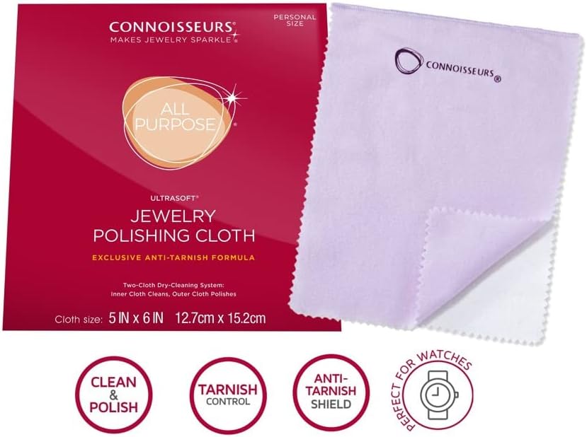 Connoisseurs Gold & Silver Polishing Cloth for Jewellery | Ultrasoft Jewellery Cleaning Cloth to Buff & Restore Shine - 100% Cotton Fiber - 15 x 12 cm