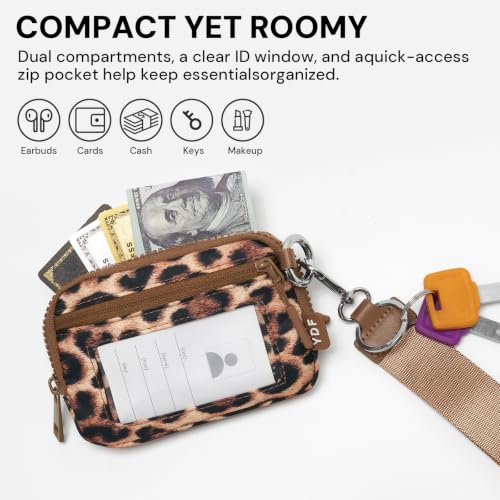 Image of YDF The Small Wristlet Wallet for Women - Water-Resistant Nylon Coin Purse with Clear ID Window, Detachable Wrist Strap & Keychain, Everyday Carry Card Case Pouch