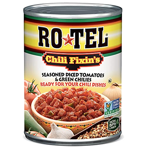 RO*TEL Chili Fixin's Seasoned Diced Tomatoes and Green Chilies, 10 Ounce, 12 Pack