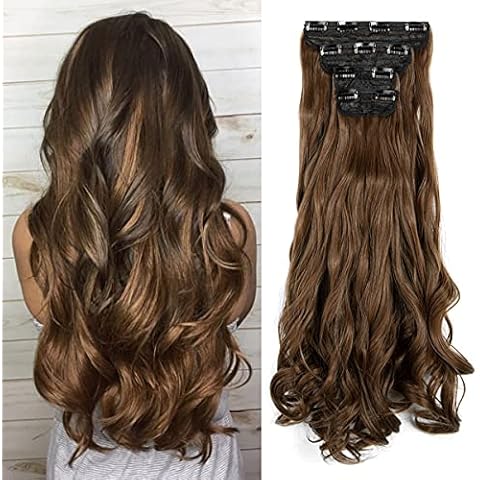 Hioffer 3pcs Clip In Thick Long Curly Wavy Hair Extensions 18" Hair Extension Synthetic Soft Hairpieces Cover