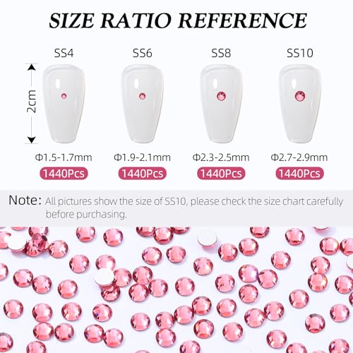Image of Rose Flatback Rhinestones, Glass Rhinestones for Nail Art and Craft, Glue Fix, Loose Crystal Gemstones(Rose, SS4, 1440pcs, 1.5-1.7mm)