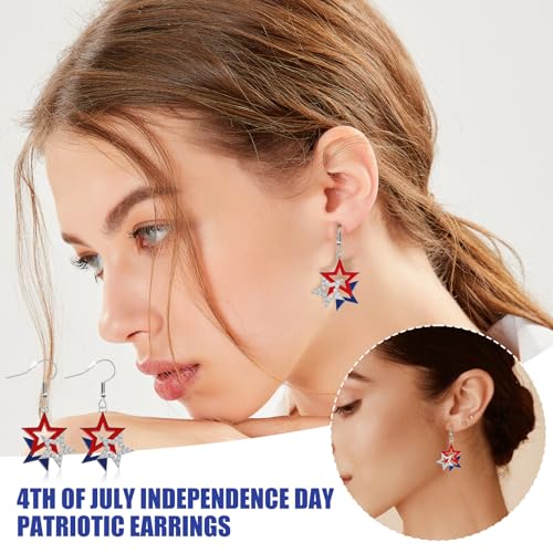 4th of July Earrings, July 4th Independence Day Accessories, Patriotic Earrings for Women, Red White and Blue Metal American Flag Earring, Patriotic American Flag Star Jewelry by YEWANG - Image 6