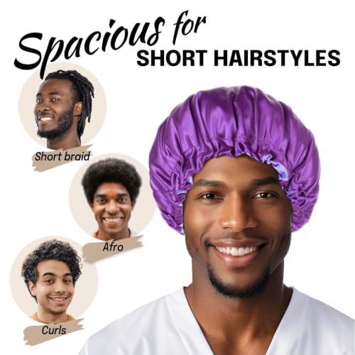 Image of Fittia Men's Satin Bonnet for Short Hair with Adjustable Strap - Sleeping Cap for Fade, Afro & Natural Hair Care, Wave Cap