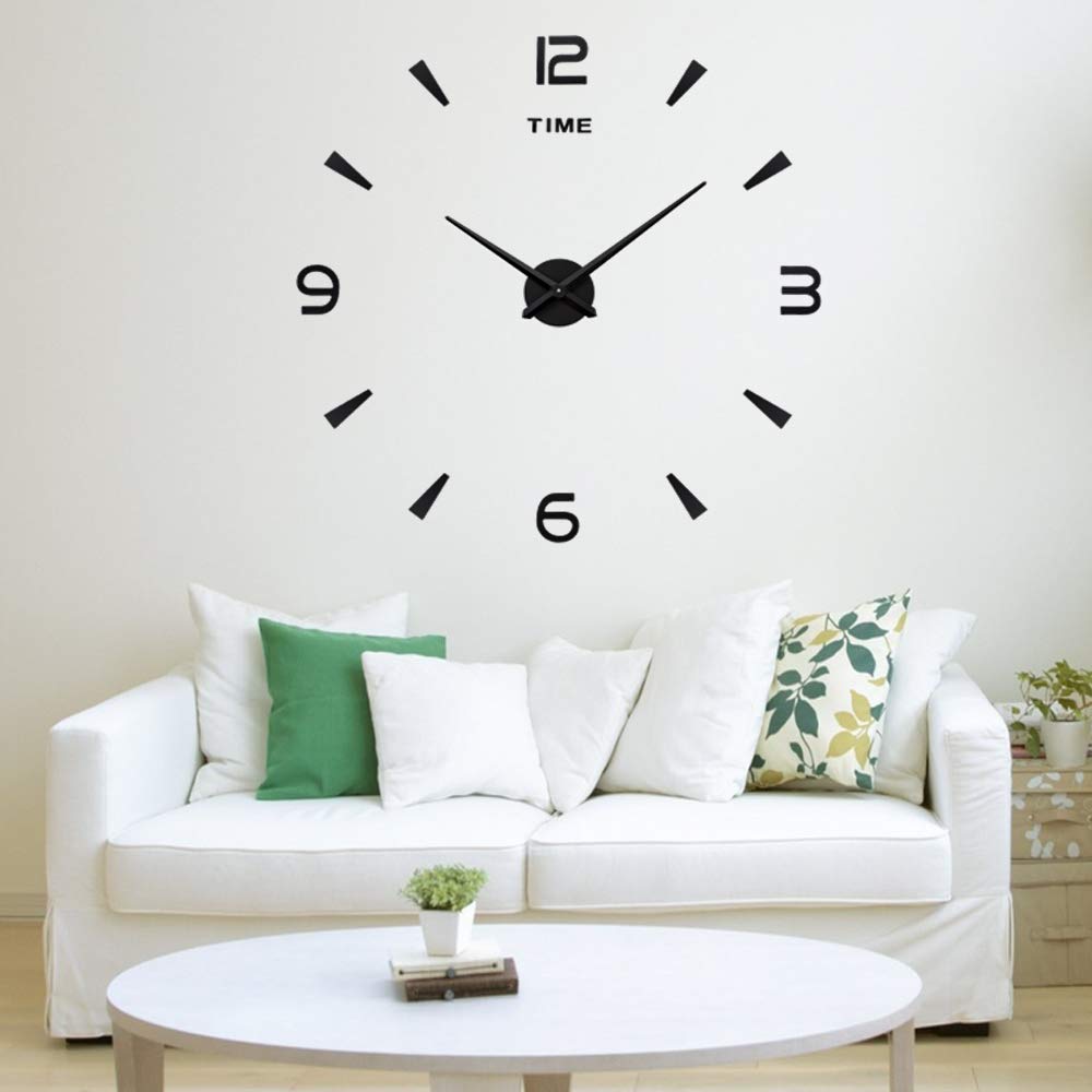 Frameless Mute Acrylic Mirror Wall Clock Large 3D DIY Quartz Metal Stickers Wall Clock for Home Office Decorations (Black)…