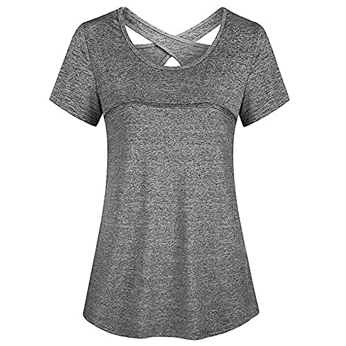 lifcasual Camiseta feminina manga curta para ioga, secagem rápida, corrida, treino, camiseta esporti