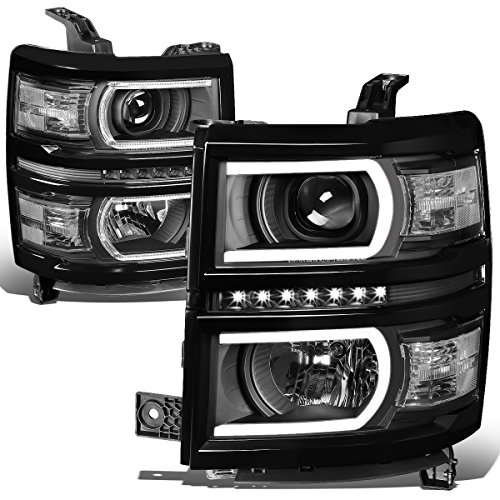 DNA MOTORING HL-LB-CS15-BK-CL1 Pair LED DRL+ U Tube Bar Projector Headlights Compatible with 14-15 Silverado 1500 Black/Clear