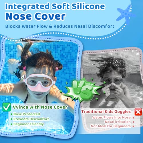 Gafas de natación para niños Vvinca con cubierta de nariz 2 unidades para piscina natación miniatura 3