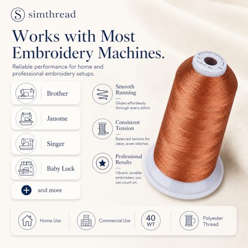 Image of Simthread 5500Yds /5000M 40WT Polyester Embroidery Thread Light Copper S013 | High-yardage 5000M spool offers smooth feeding and stable 40WT polyester thread for home and commercial embroidery machines.