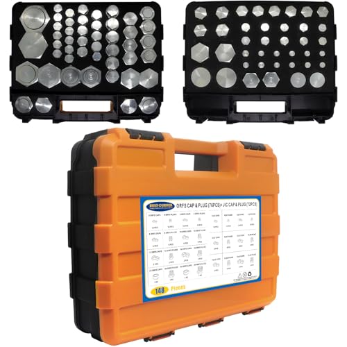 Image of 148 PCs JIC and ORFS Master Industrial Hydraulic Cap and Plug, Hose Tube and Pipe Fitting Kit Cap and Plug Kit, Precision Threading in ORFS Sizes 4 6 8 10 12 16 20 24 and 37 Dash Sizes 4 6 8 10 12 16