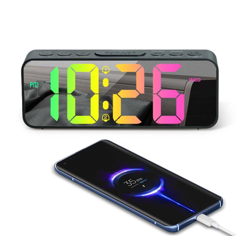 OWYELO Sveglia Digitale, Orologio a LED, Ultima Sveglia da Comodino Digitale con Luce Notturna RGB a 11 Colori Numerici, Luminosita Regolabile, Ampio Display 12/24 Ore, USB Ricaricare, Nero