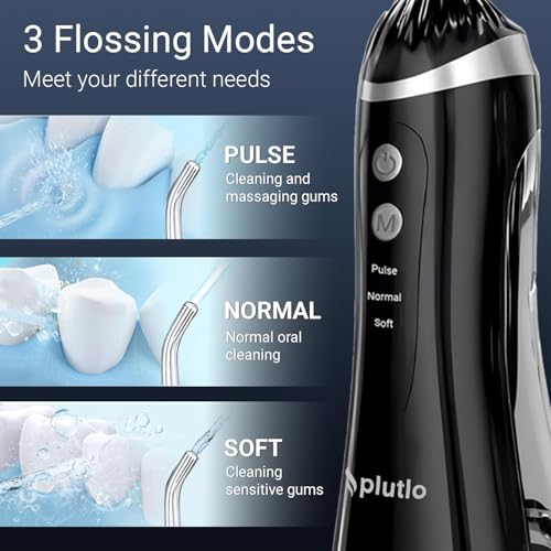 Image of Aqua Floss Water Flosser for Teeth - 250ML Portable Oral Irrigator with 3 Modes, 4 Jet Tips, 2000mAh Battery, IPX7 Waterproof, Dental Floss for Deep Teeth Cleaning (Black)