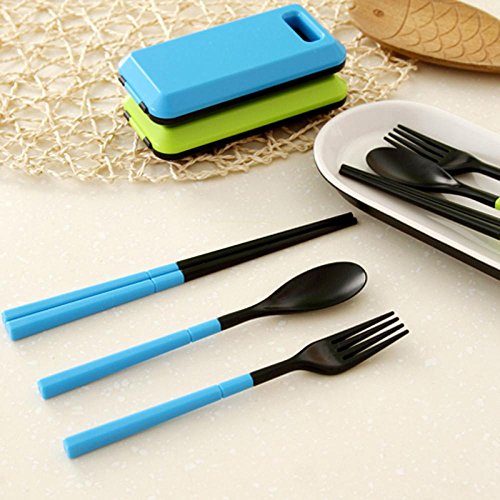 UTENEW Portable Flatware Fork Spoon Chopsticks Set, Travel Camping Cutlery Set with Box, Picnic Foldable Lunch Box Utensils 3 Pieces-1 Set