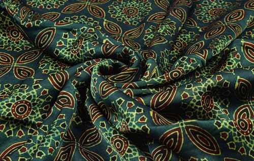 Image of Ethnics of Kutch Womens's Ajrakh Modal Silk Natural Dye Hand Block Print Unstitched Kurta Fabric