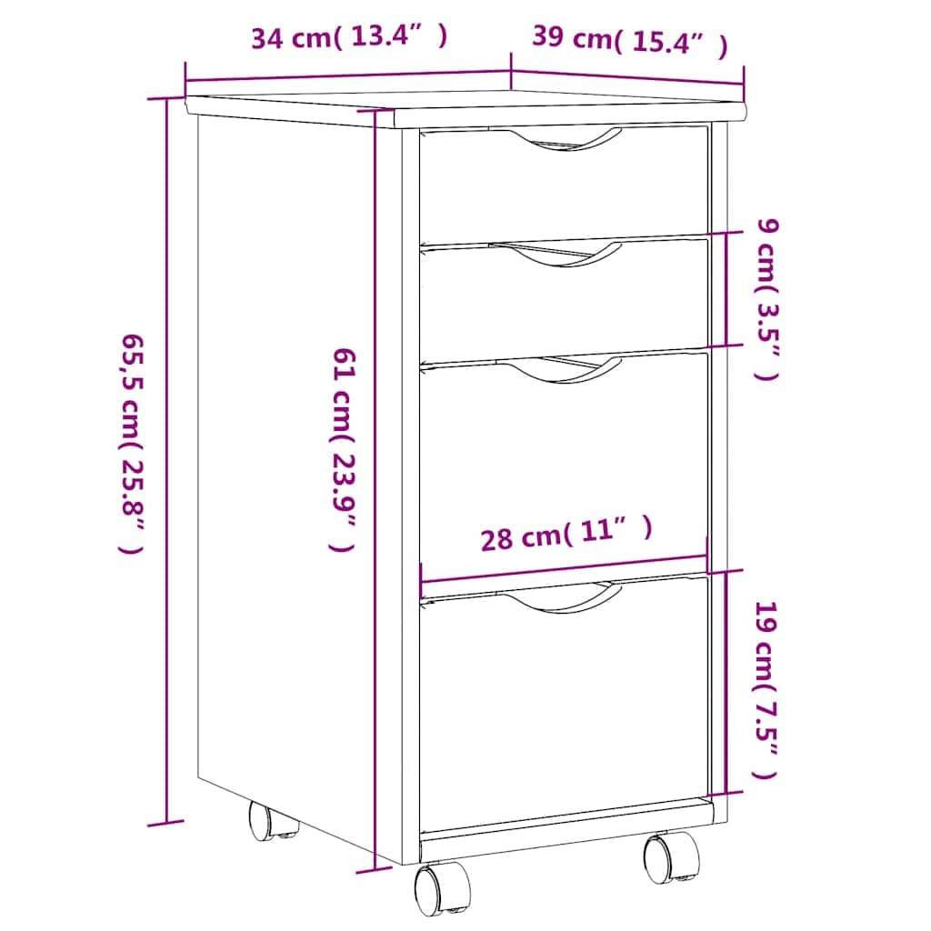 Caisson Bureau Mobile, Meuble Rangement Bureau sur Roulettes Armoire roulante avec tiroirs MOSS blanc bois de pin solide
