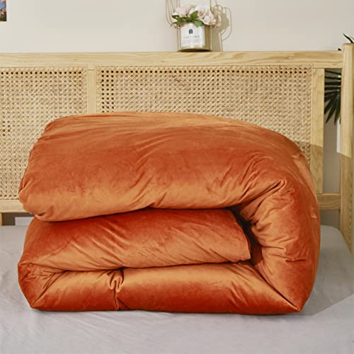 Karever Burnt Orange Color Velvet Comforter Set Queen Solid Rust Color Flannel Velvet Bedding Comforter Set All Caramel Colour 3 Pcs Shaggy Soft Warm And Durable Flannel Blanket Queen #TOP4