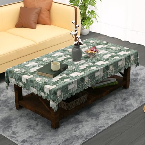 Image of Kuber Industries 36x54 Inch PVC Center Table Cover 4 Seater for Living Room and Home Decor | Waterproof and Anti-Slip Teapoy Cover | Table Protector Sheet | Check Circle - Grey